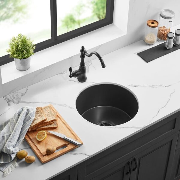 Camden Fireclay Round Top/undermount Single Bowl Sink - Matt Black - 470x228mm | FCSR470MB
