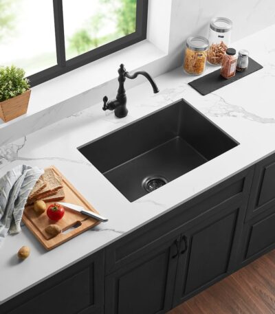 Camden Fireclay Top/undermount Single Bowl Sink - Matt Black - 677x470x254mm | FCS677MB