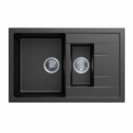 Carysil Black 1 and 1/4 Bowl Drainer Granite Kitchen Sink Top/Flush/Under Mount - 780x500x205mm | TWMD-150