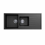 Carysil Black 1 and A Half Bowl With Drainer Board Granite Kitchen Sink Top/Flush/Under Mount - 1160x500x205mm | TWMD-200V