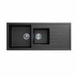 Carysil Black 1 and A Half Bowl With Drainer Board Granite Kitchen Sink Top/Flush/Under Mount - 1160x500x205mm | TWMD-200V