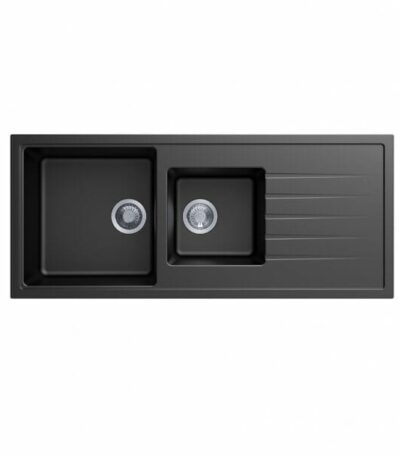 Carysil Black 1 and A Half Bowl With Drainer Board Granite Kitchen Sink Top/Flush/Under Mount - 1160x500x205mm | TWMD-200V
