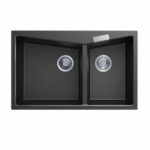 Carysil Black Double Bowl Granite Kitchen Sink Top/Flush Mount - 800x500x220mm | TWM-3220