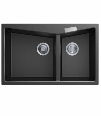 Carysil Black Double Bowl Granite Kitchen Sink Top/Flush Mount - 800x500x220mm | TWM-3220