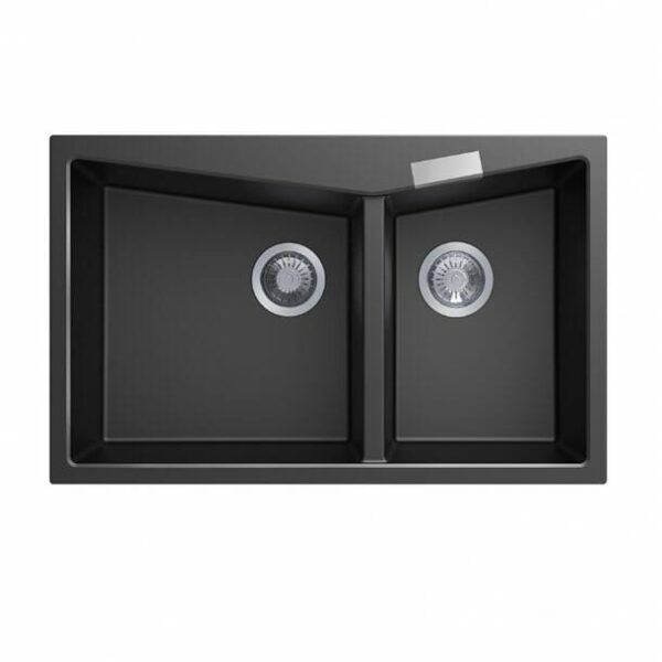 Carysil Black Double Bowl Granite Kitchen Sink Top/Flush Mount - 800x500x220mm | TWM-3220