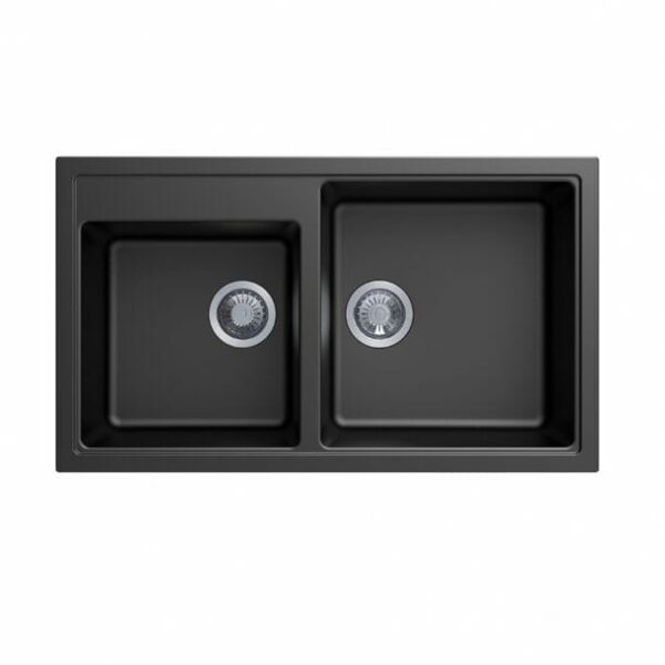 Carysil Black Double Bowl Granite Kitchen Sink Top/Flush/Under Mount - 860x500x205mm | TWMN-200