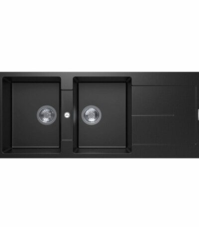 Carysil Black Double Bowl with Drainer Board Granite Kitchen Sink Top Mount - 1160x500x200mm | TWM-ED200