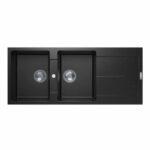 Carysil Black Double Bowl with Drainer Board Granite Kitchen Sink Top Mount - 1160x500x200mm | TWM-ED200