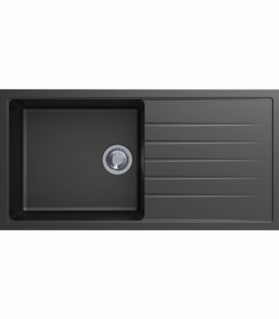 Carysil Black Single Bowl With Drainer Board Granite Kitchen Sink Top/Flush/Under Mount - 1000x500x220mm | TWMD-100L