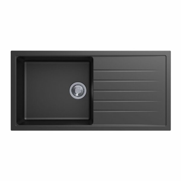 Carysil Black Single Bowl With Drainer Board Granite Kitchen Sink Top/Flush/Under Mount - 1000x500x220mm | TWMD-100L