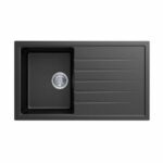 Carysil Black Single Bowl With Drainer Board Granite Kitchen Sink Top/Flush/Under Mount - 860x500x205mm | TWMD-100