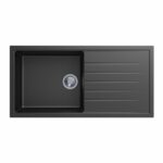 Carysil Black Single Bowl With Drainer Board Granite Kitchen Sink Top/Flush/Under Mount - 1000x500x220mm | TWMD-100L
