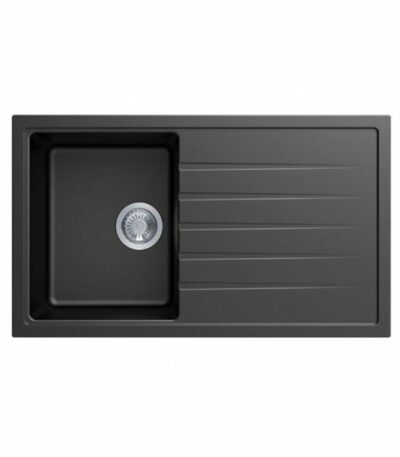 Carysil Black Single Bowl With Drainer Board Granite Kitchen Sink Top/Flush/Under Mount - 860x500x205mm | TWMD-100