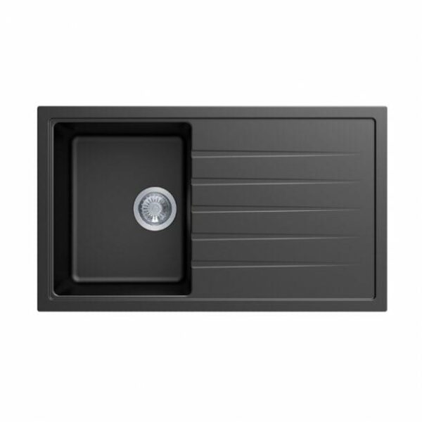Carysil Black Single Bowl With Drainer Board Granite Kitchen Sink Top/Flush/Under Mount - 860x500x205mm | TWMD-100