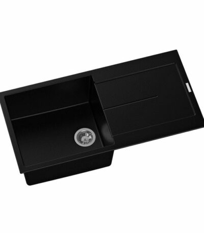 Carysil Black Single Bowl With Drainer Board Granite Kitchen Sink Top Mount - 1000x500x200mm | TWM-ED100L