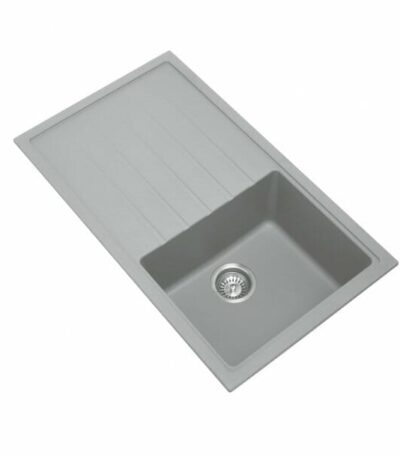 Carysil Concrete Grey Single Bowl With Drainer Board Granite Kitchen Sink Top/Flush/Under Mount - 860x500x205mm | TWMD-100G