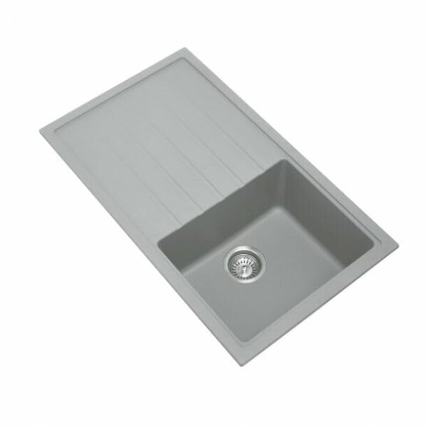 Carysil Concrete Grey Single Bowl With Drainer Board Granite Kitchen Sink Top/Flush/Under Mount - 860x500x205mm | TWMD-100G