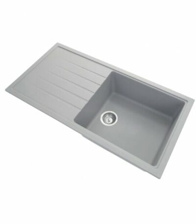 Carysil Concrete Grey Single Bowl With Drainer Board Granite Kitchen Sink Top/Flush/Under Mount - 1000x500x220mm | TWMD-100LG