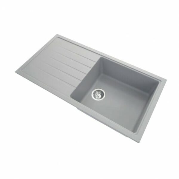Carysil Concrete Grey Single Bowl With Drainer Board Granite Kitchen Sink Top/Flush/Under Mount - 1000x500x220mm | TWMD-100LG
