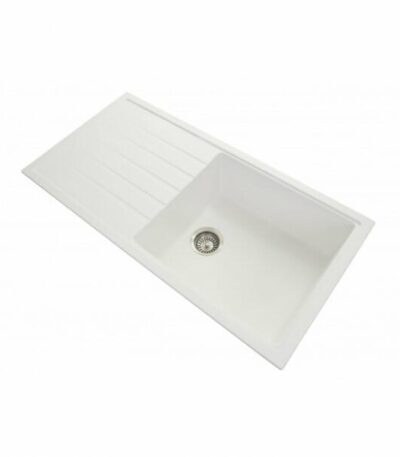 Carysil White Single Bowl With Drainer Board Granite Kitchen Sink Top/Flush/Under Mount - 1000x500x220mm | TWMD-100LW