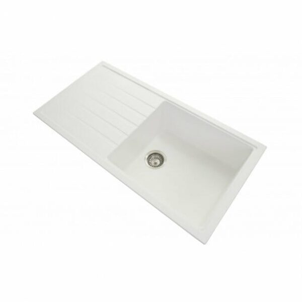 Carysil White Single Bowl With Drainer Board Granite Kitchen Sink Top/Flush/Under Mount - 1000x500x220mm | TWMD-100LW