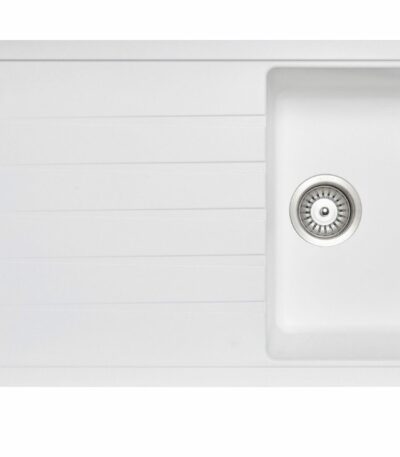 Carysil White Single Bowl With Drainer Board Granite Kitchen Sink Top/Flush/Under Mount - 860x500x205mm | TWMD-100W