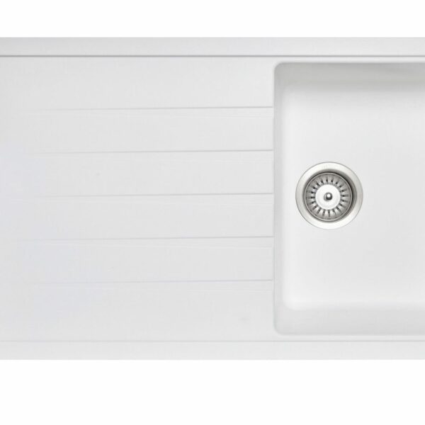 Carysil White Single Bowl With Drainer Board Granite Kitchen Sink Top/Flush/Under Mount - 860x500x205mm | TWMD-100W