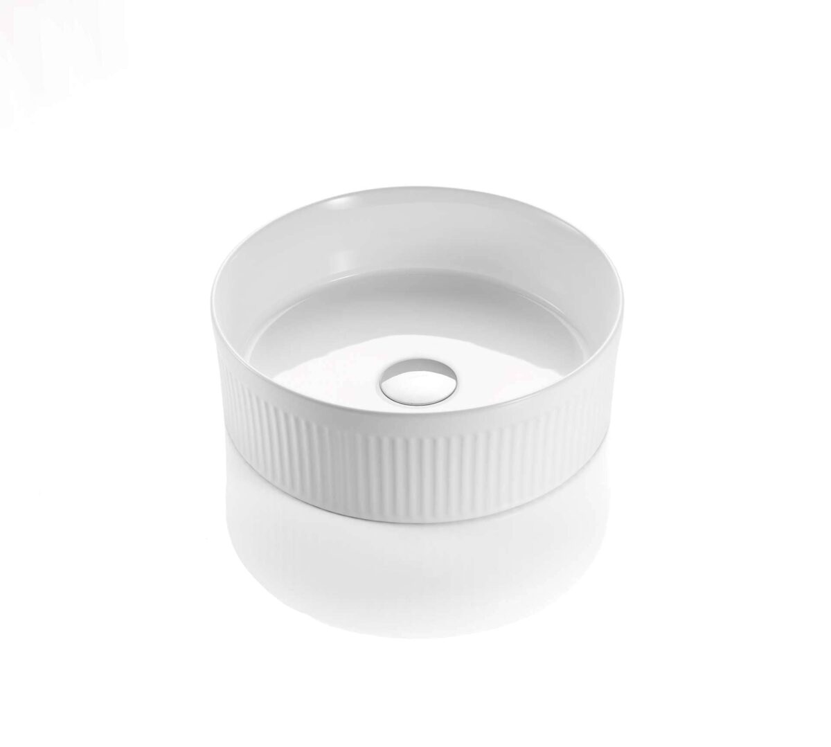 Cascade Fluted Arch Art Basin Above Counter Artificial Stone - Fluted - Gloss White - Round - 410mm | CA410R-GW