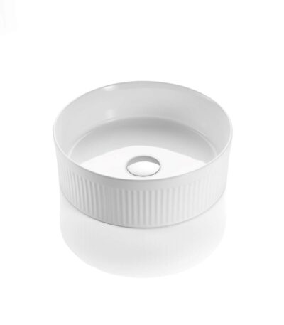 Cascade Fluted Arch Art Basin Above Counter Artificial Stone - Fluted - Gloss White - Round - 410mm | CA410R-GW