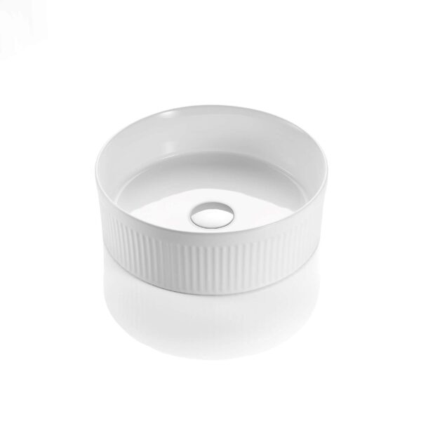 Cascade Fluted Arch Art Basin Above Counter Artificial Stone - Fluted - Gloss White - Round - 410mm | CA410R-GW