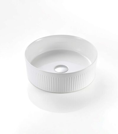Cascade Fluted Arch Art Basin Above Counter Artificial Stone - Fluted - Matt White - Round - 410mm | CA410R-MW