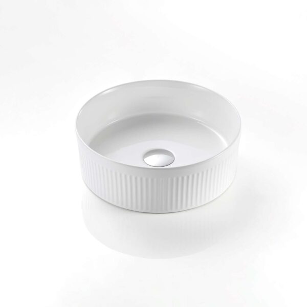 Cascade Fluted Arch Art Basin Above Counter Artificial Stone - Fluted - Matt White - Round - 410mm | CA410R-MW