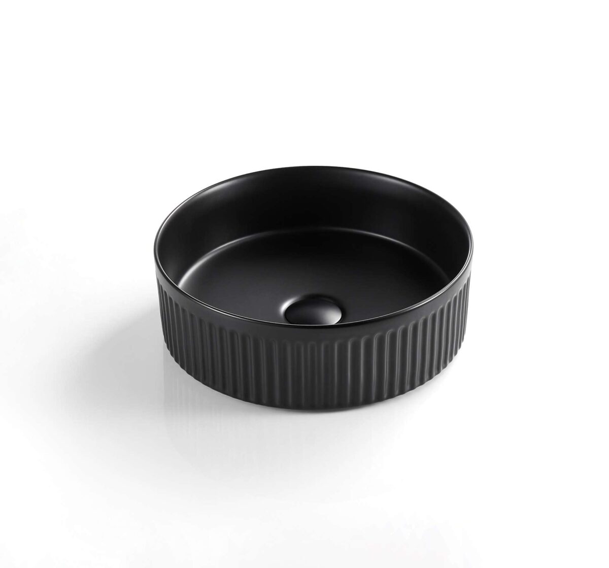 Cascade Fluted Arch Art Basin Above Counter Artificial Stone - Fluted - Matt Black - Round - 410mm | CA410R-MB