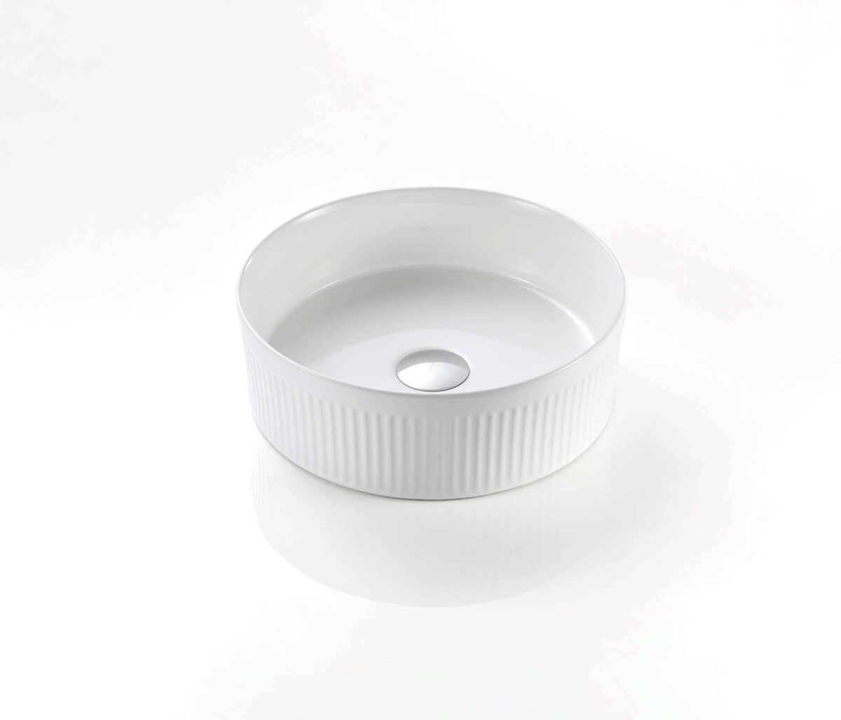 Cascade Fluted Arch Art Basin Above Counter Artificial Stone - Fluted - Matt White - Round - 410mm | CA410R-MW