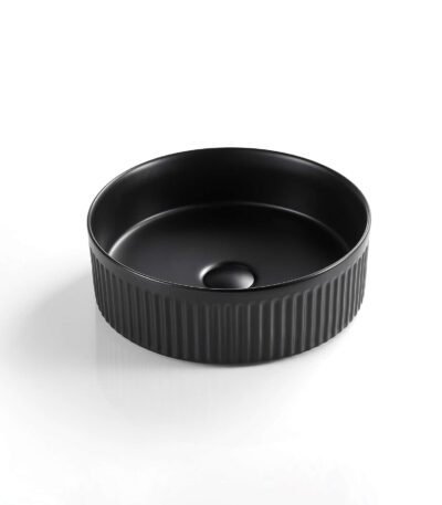 Cascade Fluted Arch Art Basin Above Counter Artificial Stone - Fluted - Matt Black - Round - 410mm | CA410R-MB