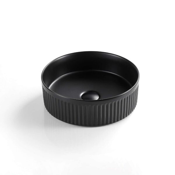Cascade Fluted Arch Art Basin Above Counter Artificial Stone - Fluted - Matt Black - Round - 410mm | CA410R-MB