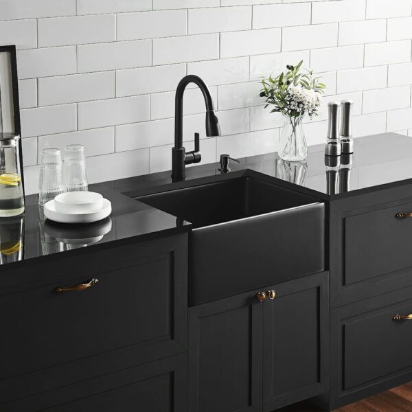 Chelsea Fireclay Farmhouse Single Bowl Sink - Matt Black - 600x451x253mm | FCS600MB
