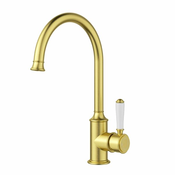 Clasico Gooseneck Sink Mixer Ceramic handle - Brushed Gold | HYB868-101A-BG