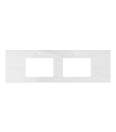 Cloudburst Solid Surface Top, Rectangular Full Depth with Double Undermount Basin Hole & Tap Holes, 1500mm