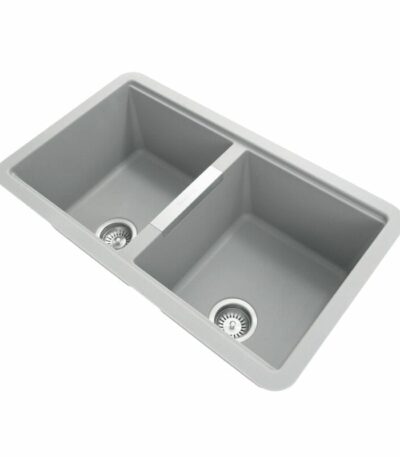 Concrete Grey Carysil CG2B3322 Double Bowl Stone Kitchen Sink - 824x481x241mm | TWM3322-G