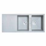 Concrete Grey Carysil Jazz D-200 Double Bowl with Drain Board Stone Kitchen Sink - 1150x500mm | TWMD-200JG