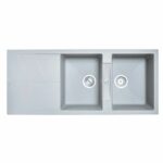 Concrete Grey Carysil Jazz D-200 Double Bowl with Drain Board Stone Kitchen Sink - 1150x500mm | TWMD-200JG