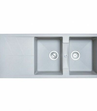 Concrete Grey Carysil Jazz D-200 Double Bowl with Drain Board Stone Kitchen Sink - 1150x500mm | TWMD-200JG