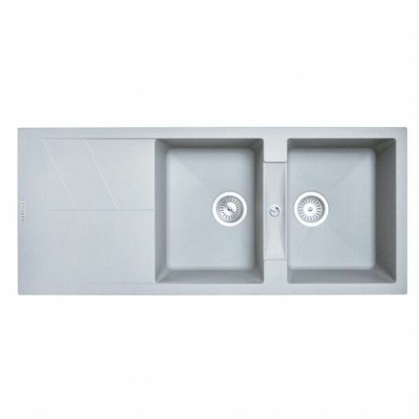 Concrete Grey Carysil Jazz D-200 Double Bowl with Drain Board Stone Kitchen Sink - 1150x500mm | TWMD-200JG