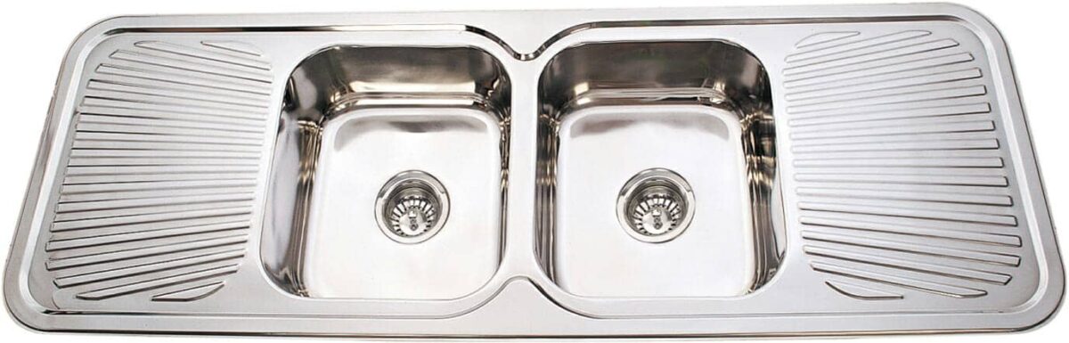 Cora Double Bowl & Double Drainer - 1500x500x180mm - Stainless Steel | P-1500