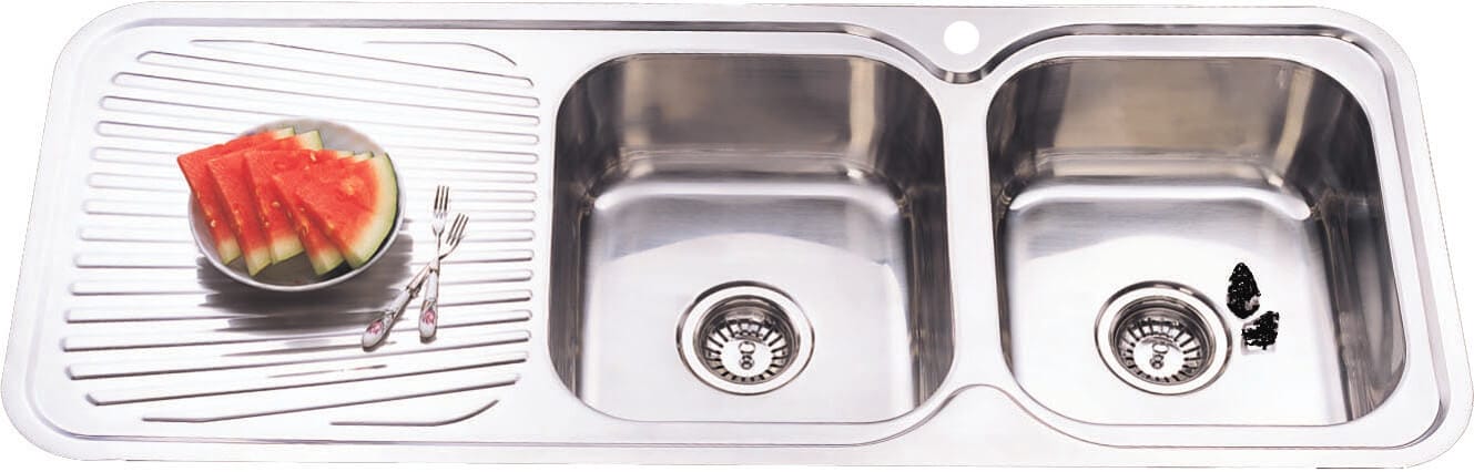 Cora Double Bowl & Single Drainer - 1180x480x170mm - Stainless Steel | P1180RHB