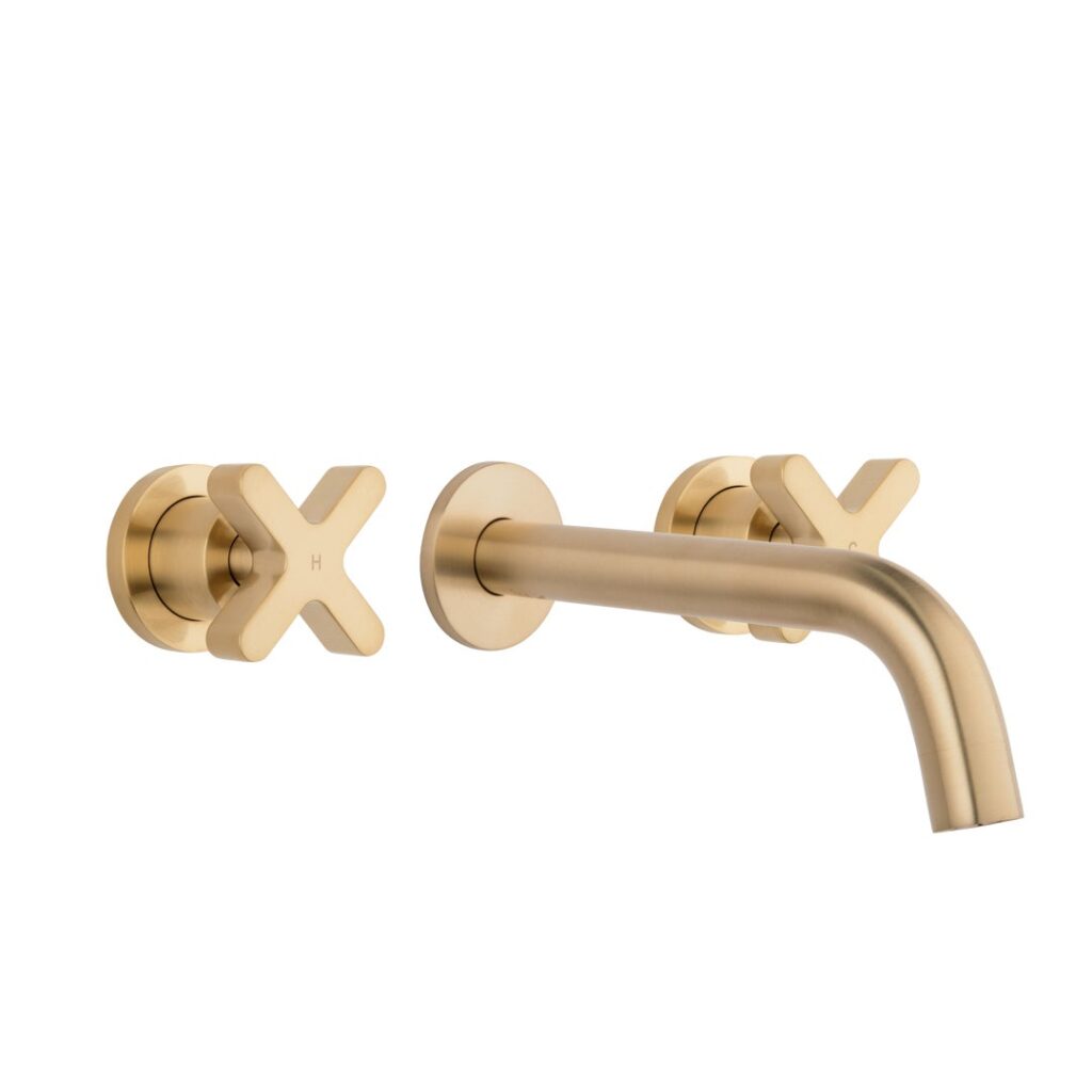 Cross Assembly Taps & Spout Set - Brushed Brass