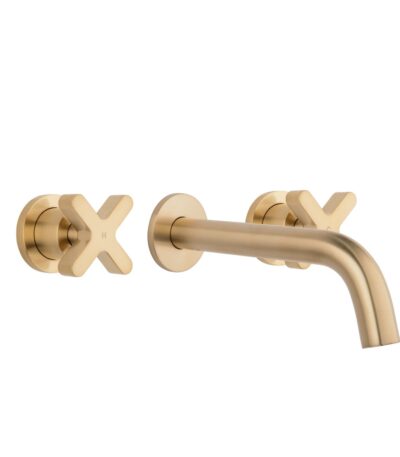 Cross Assembly Taps & Spout Set - Brushed Brass