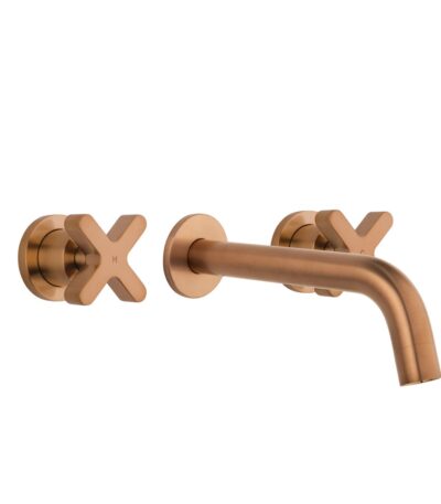 Cross Assembly Taps & Spout Set - Brushed Copper