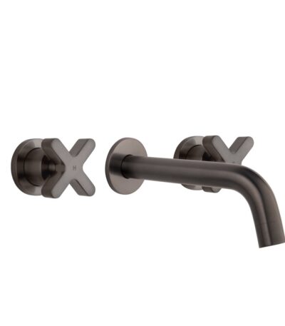 Cross Assembly Taps & Spout Set - Brushed Gunmetal